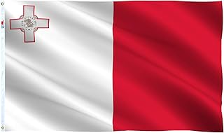 Malta Flag Large 3x5 Ft, Moderate-Outdoor Both Sides 100D Polyester,Canvas Header and Double Stitched - Brass Grommets for Easy Display, 3' x 5' Maltese Flags