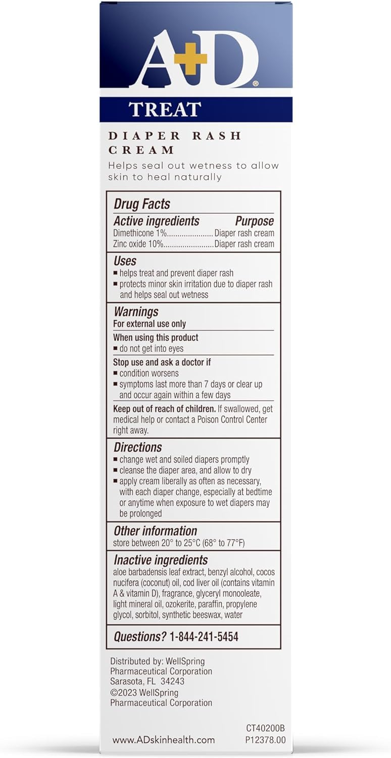 A+D Treat & Heal Diaper Rash Ointment, 4 Ounce (8 Pack)