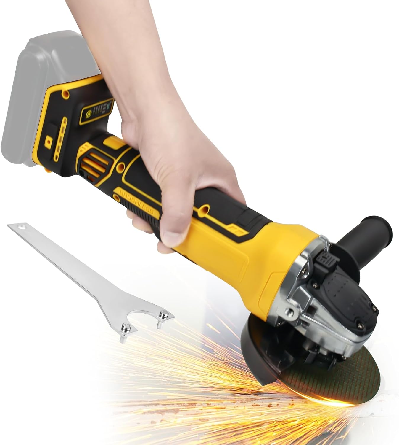 Cordless Angle Grinder for Dewalt 20v Batteries, 6600RPM Brushless Electric Grinder, 4 Variable Speed Metal Grinder for 4.9''Wheels with Adjustable Auxiliary Handle for Cutting, Polishing（No Battery)