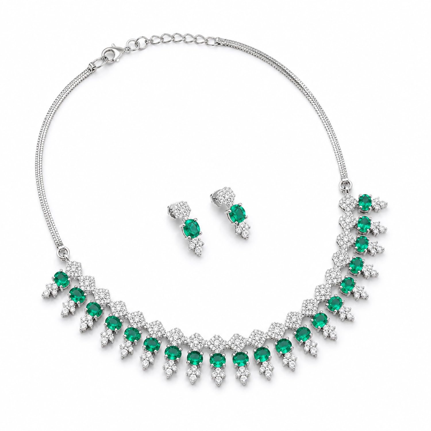Keshvi Jewels Green AD Necklace Set with Earrings for Women-image-18