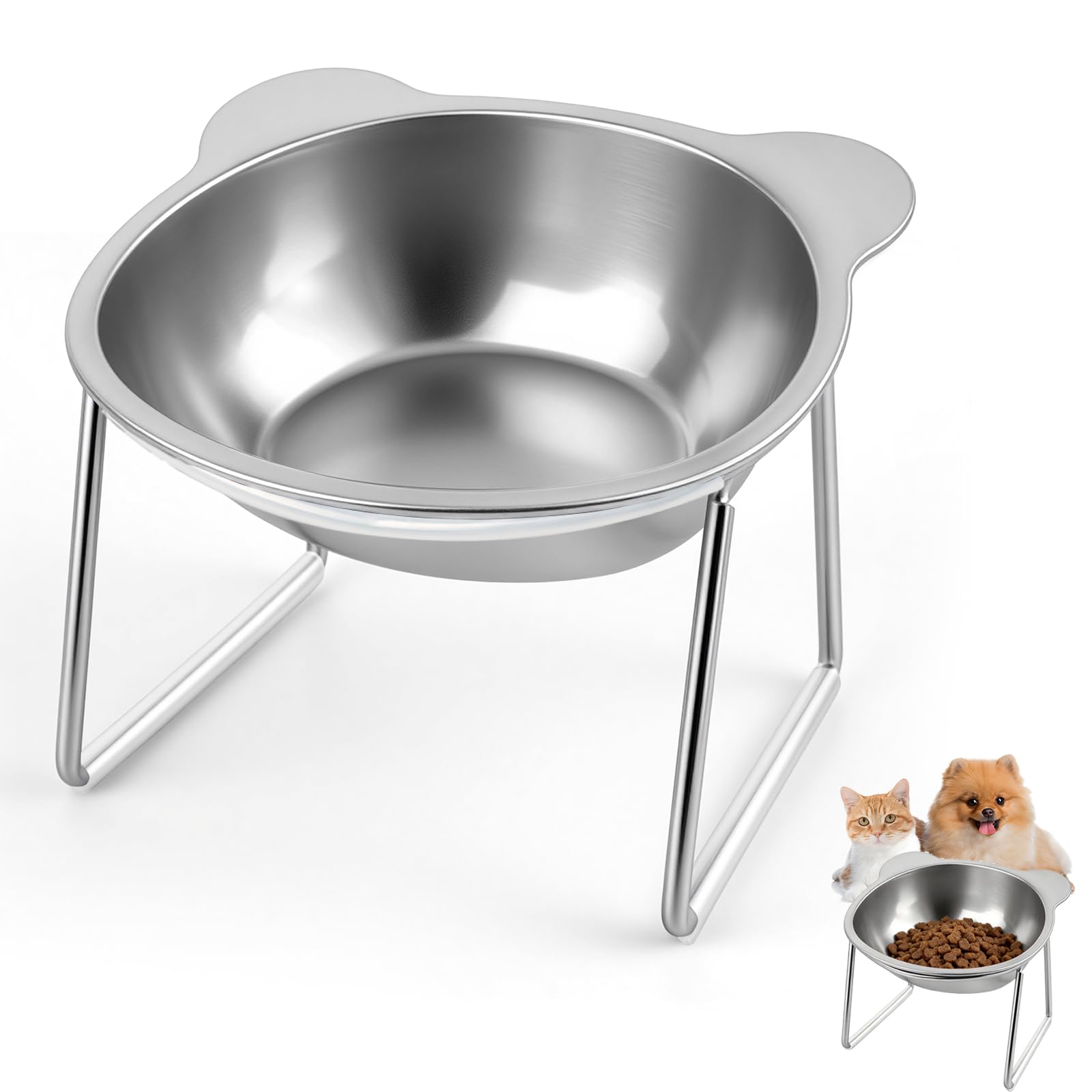 Erhöhter Katzennapf mit 15° Neigung - 5,9 Zoll 304 Edelstahl Erhöhte Schale für kleine Katzen & Hunde, inklusive 1M DIY Silikonhülle.Ergonomisches Design hilft, Erbrechen & Schnurrhaare Stress zu