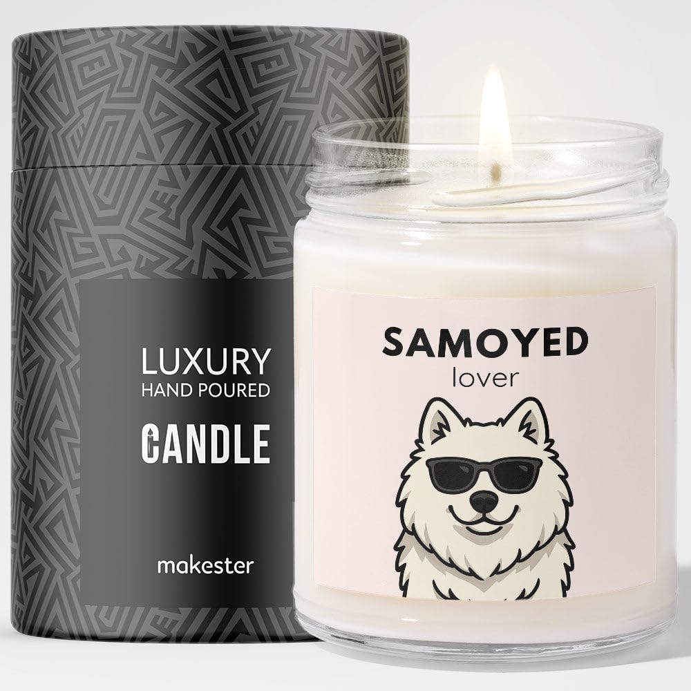 Makester Shaded/Variegated Samoyed Gifts - Luxury Soy Wax Candle - Vanilla, Jasmine, Sugared Almond - Dogs In Shades