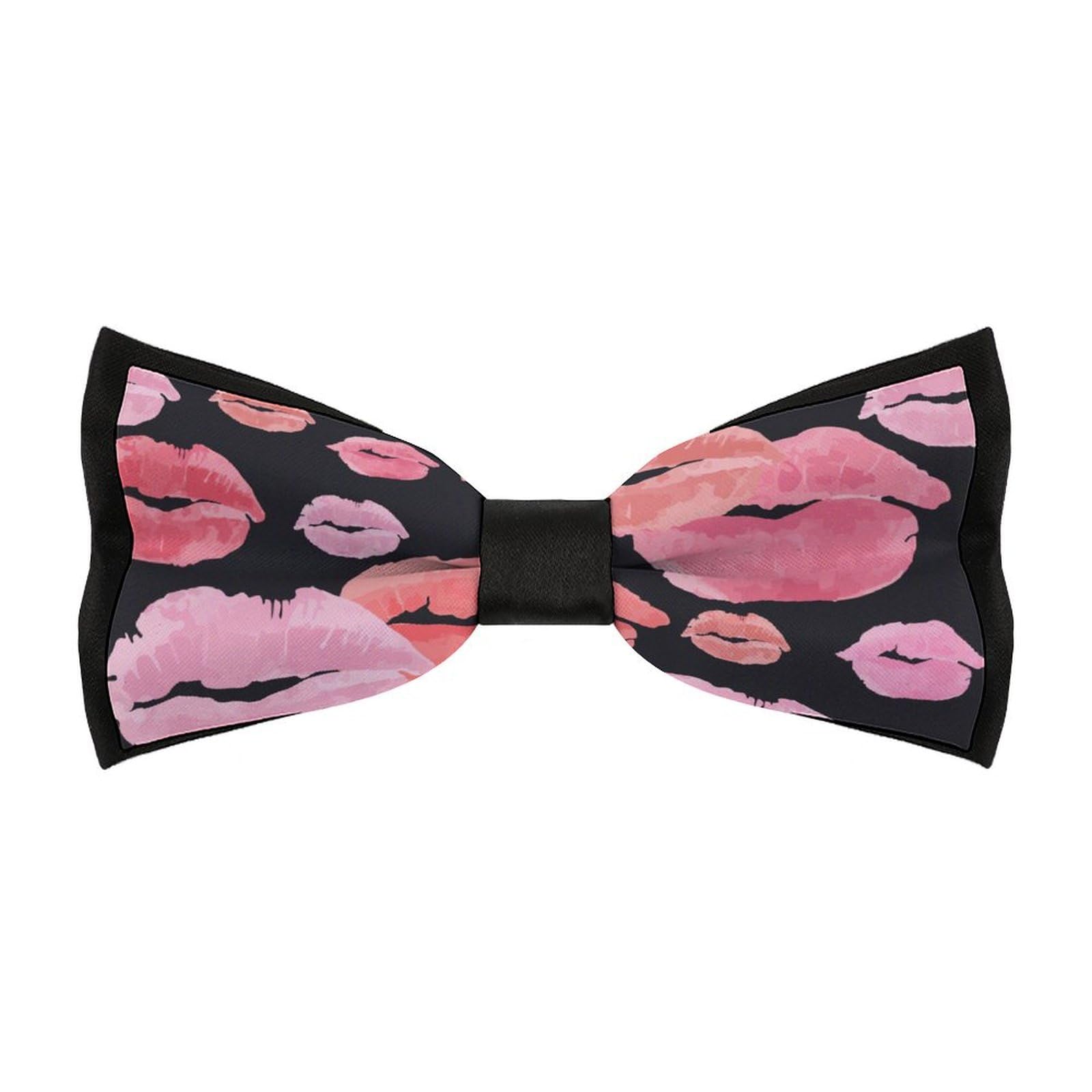 JYYAU Red Lips Zebra Stripes Bow Tie Adjustable Necktie For Men Business Fashion Pre-tied Tie Neckwear Novelty Accessory For Weddings Party Festival