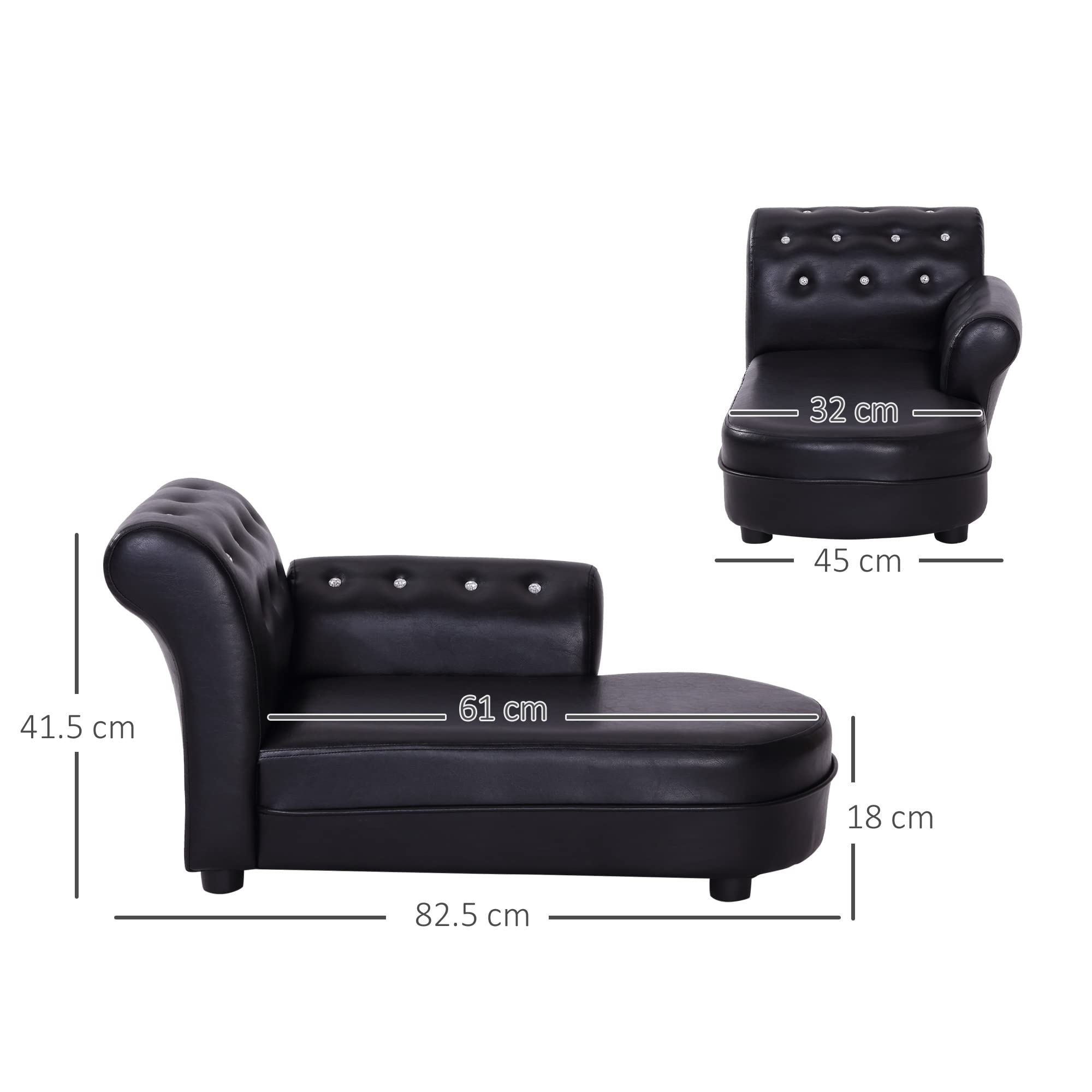 PawHut Divano Chaise Longue Ottomana per Animali, Nero, 82.5x45x41.5cm