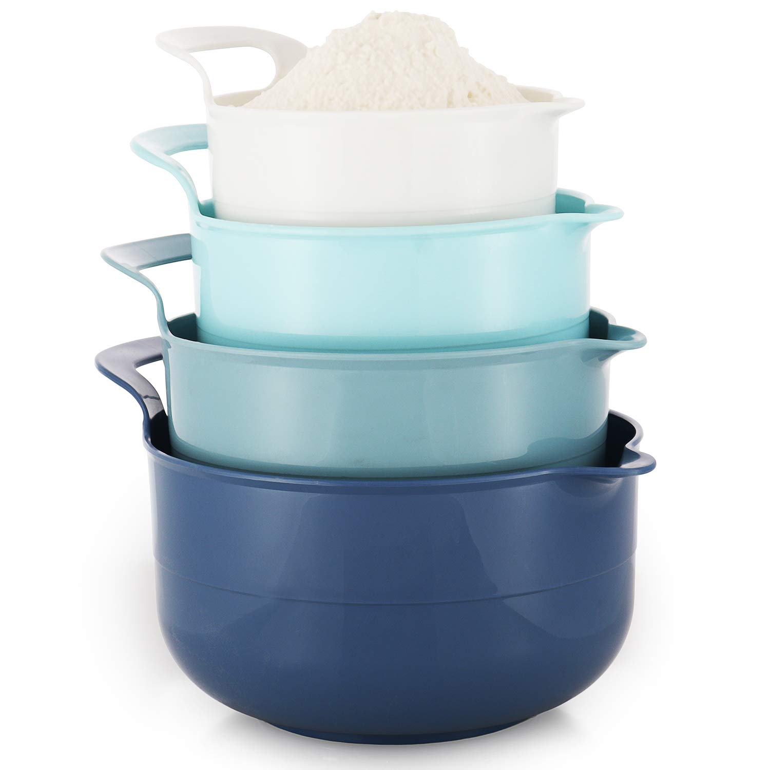 Set of 4 - Plastic Mixing Bowls - Mixing Bowl Set for Prep - Nesting Mixing Bowls for Kitchen - Mixing Bowls with Pour Spout - Microwave & Dishwasher Safe - BPA Free - Grip Handle for Easy Mix(MWB-06)