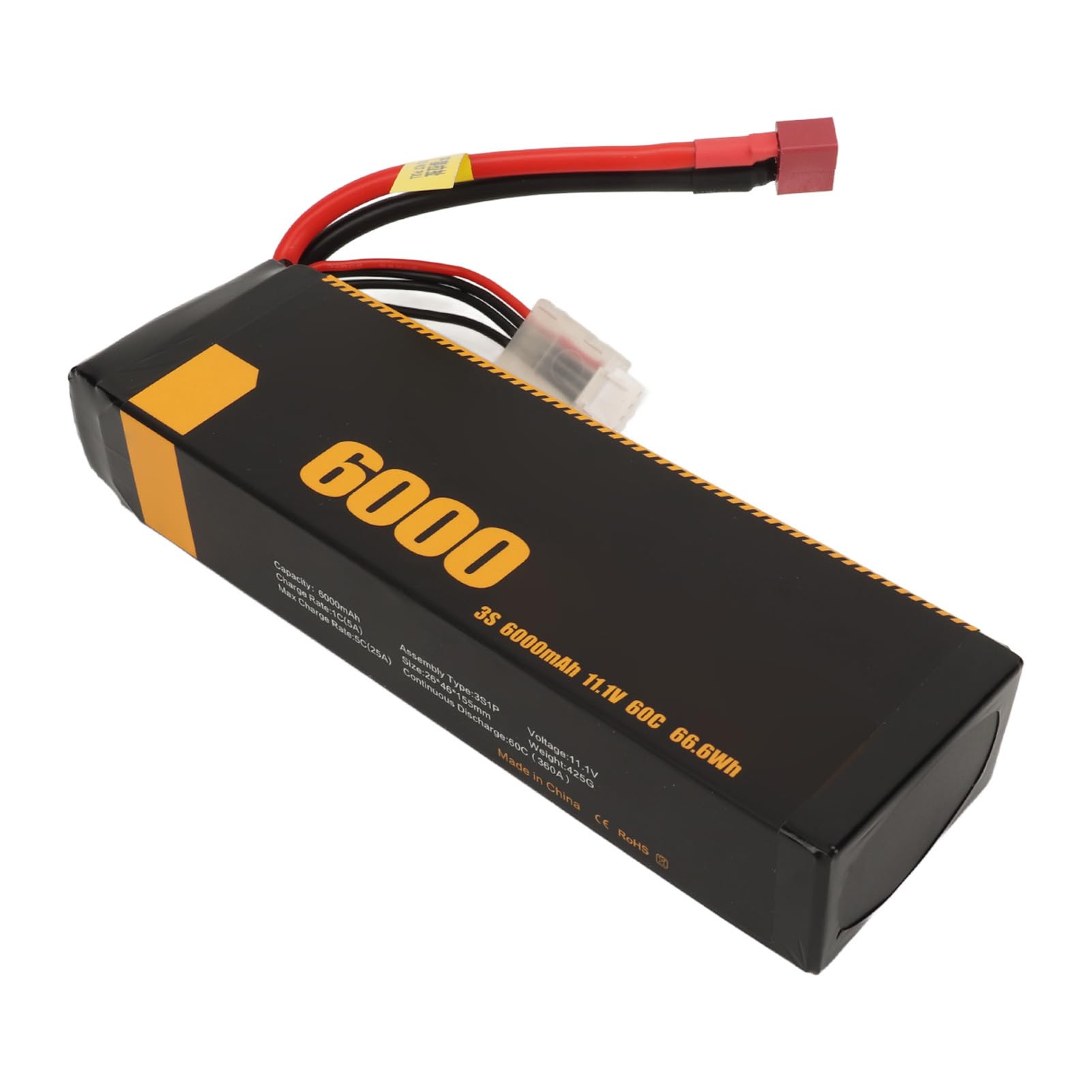 Batteria Lipo 3S 6000mAh Ad Alta capacità per Modelli FS 1/10 1/8 RC Resistente Agli Urti Lunga Durata (Spina a T)