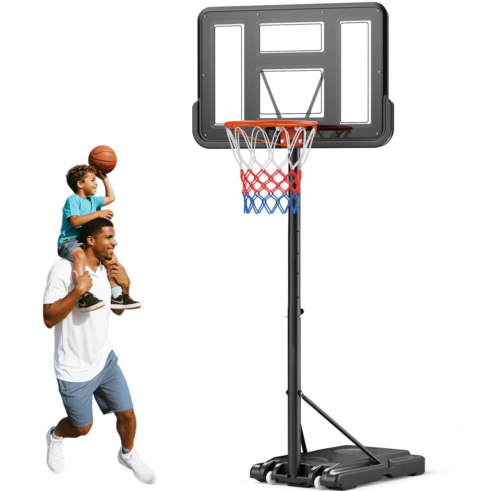 Basketballkorb höhenverstellbar, mit Rollen, wetterfest für Garten | Befüllbarer Sockel, 157-305cm Höhe, Stahlrahmen, werkzeuglose Verstellung, für alle Altersgruppen