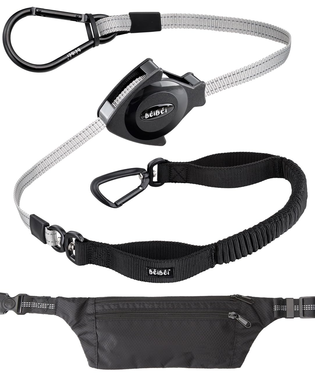 Handsfree Hundeleine mit Bauchtasche & Hüftgurt – Nie Wieder Leine in der Hand | Stoßdämpfer, Einziehmechanismus, 2 Sicherheitsgriffe & Reflektor | Jogging & Canicross 5–40 kg (Größe L)