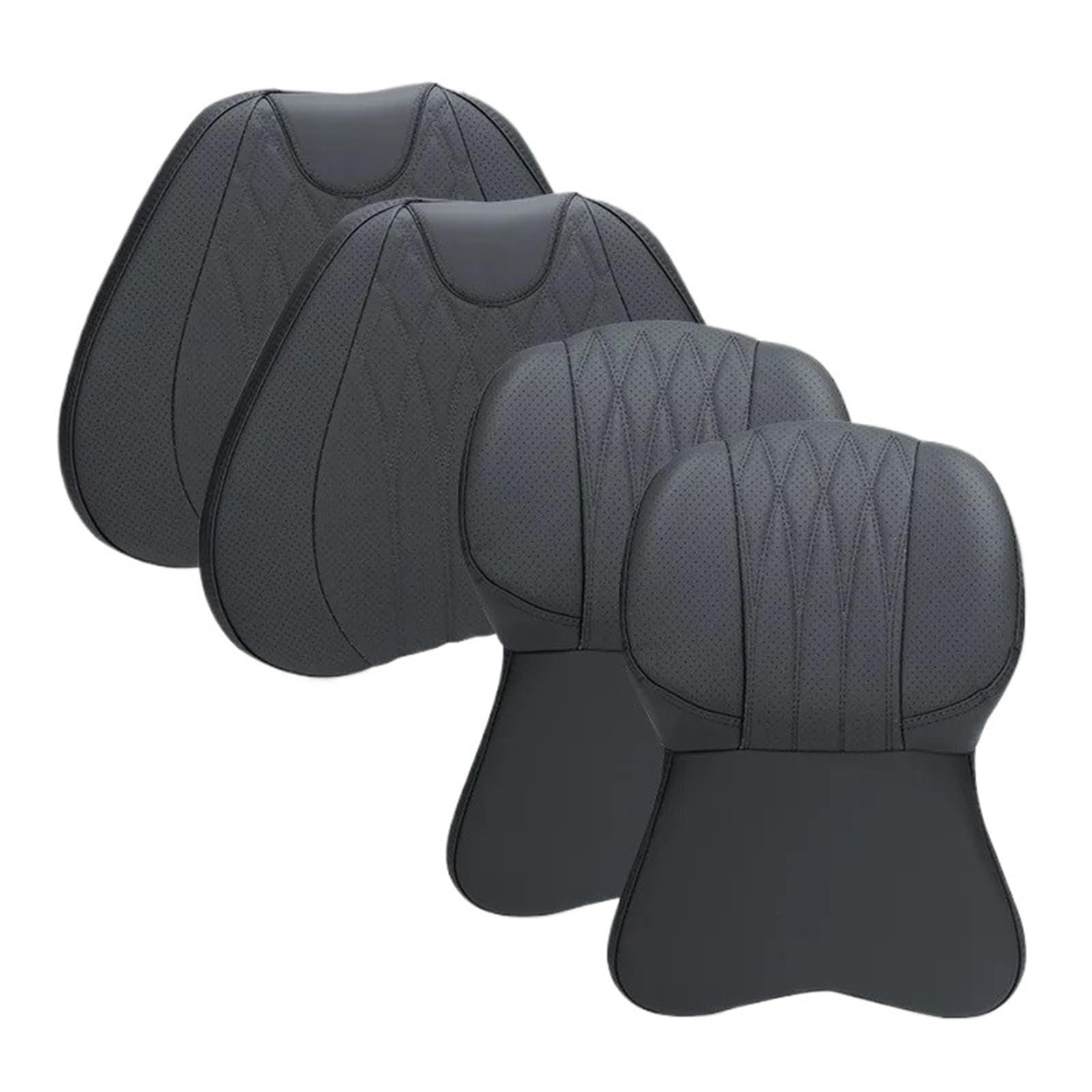 KAUWYEHD Car Seat Accessories Fit For BMW For Mercedes Nappa Leather Car Seat Cushion Lumbar Support Neck Pillow(Black f)