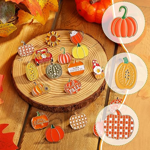 Image of Giegxin 40 Pcs Thanksgiving Pumpkin Pins for Backpacks Cute Sunflowers Fall Spice Lapel Pins Autumn Holiday Seasonal Brooch for Clothes Bags Accessories Gifts