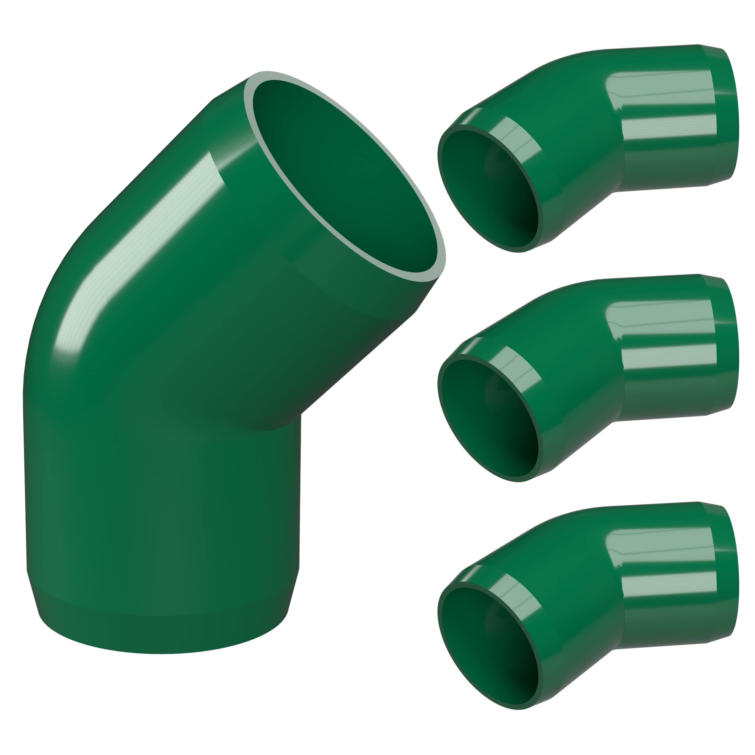 FORMUFIT 1” 45 Degree Furniture Grade PVC Fitting in Green, Made in USA, UV-Resistant, Impact-Proof, 1.315” Actual Socket Diameter (Pack of 4) -