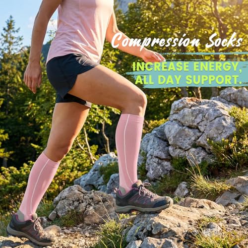 Image of 7 Pack Copper Knee High Compression Socks For Men & Women - Best For Running,Athletic,Medical,Pregnancy and Travel -15-20mmHg