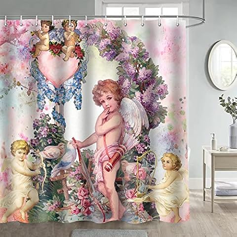 Gdmoon Angels Shower Curtain Rose Flowers Floral Bird Plant Animal Nature Oil Painting Art Abstract Wonderland Dream Colorful Fabric Bathroom Curtain Set with 12 Hooks Durable 72x72In YLWHGD677 Cover