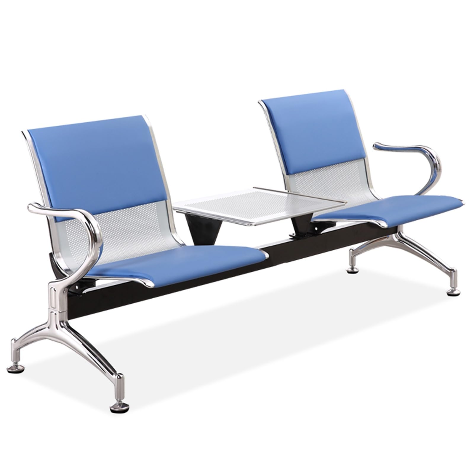 SaryEdge 2Seat PU Leather Room Chairs with Arms & Table Airport Reception Bench Office Lobby Furniture for Hospital Bank & Airport,Blue,Blue