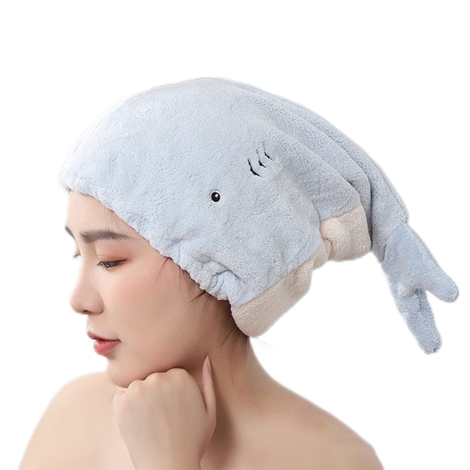 JK Home Mikrofaser Haartrocknung Wrap – Lustiger Hai-Motiv, Super Saugfähig, Für Langes & Dickes Haar