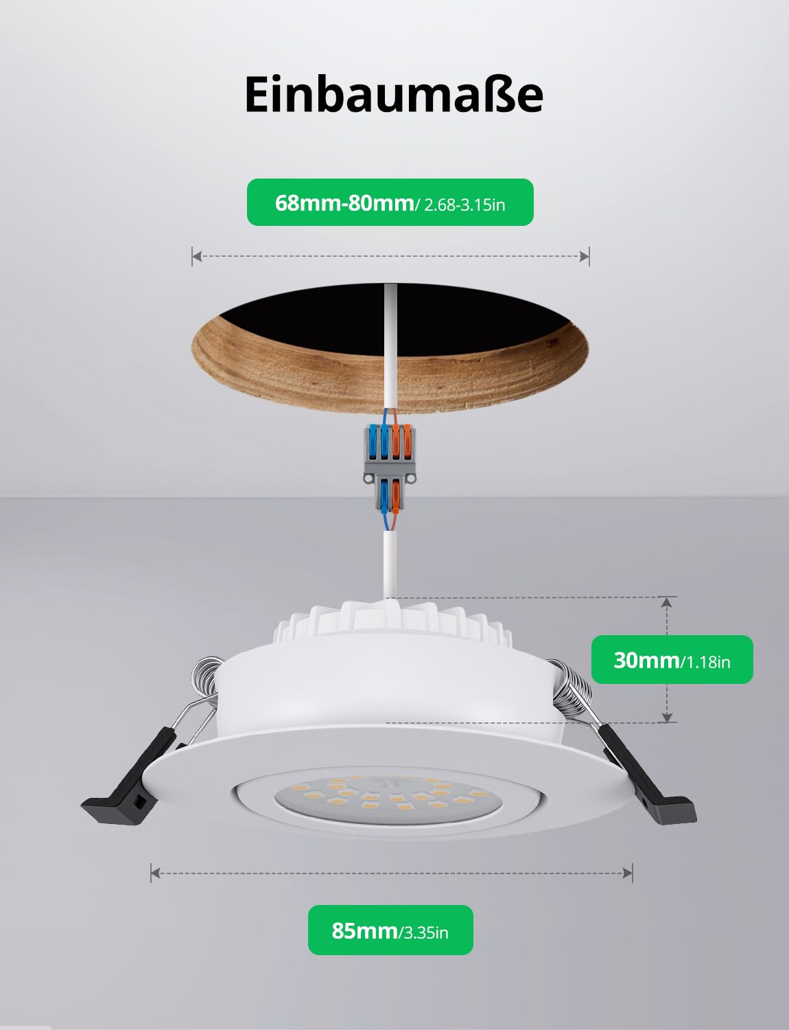 BOJIM Einbaustrahler LED Bad Küche Deckenspots Energieeffizienzklasse B | Spots 230V IP44 Schwenkbar, Weiß, 3000K Warmweiß, 68mm - 80mm Lochmaß, Flach, 4.7W, 10er Set