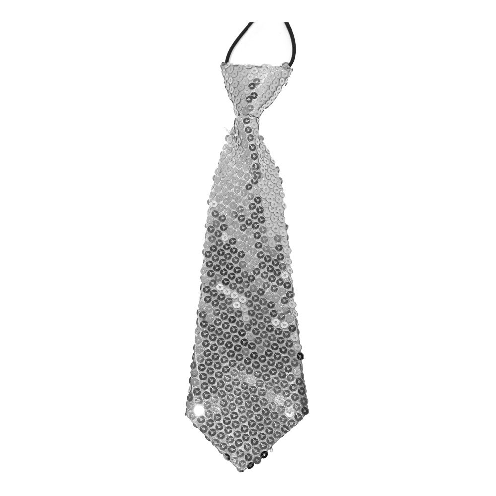 Robelli Silver Kid's Elastic Pre Tied Sparkly Sequin Neck Tie