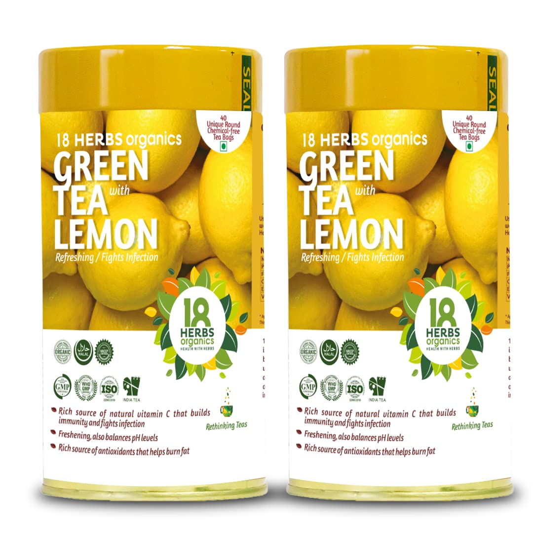 18 Herbs Organics Health with Herbs Green Tea with Lemon bags (40 Tea Bags - 54 grams - Tin Caddy - Pack of 2) Lemon Tea Fights Infection - Natural Flavour Unique Round Immunity Booster Tea Bags (B08Y6LVLYN) Amazon Price History, Amazon Price Tracker