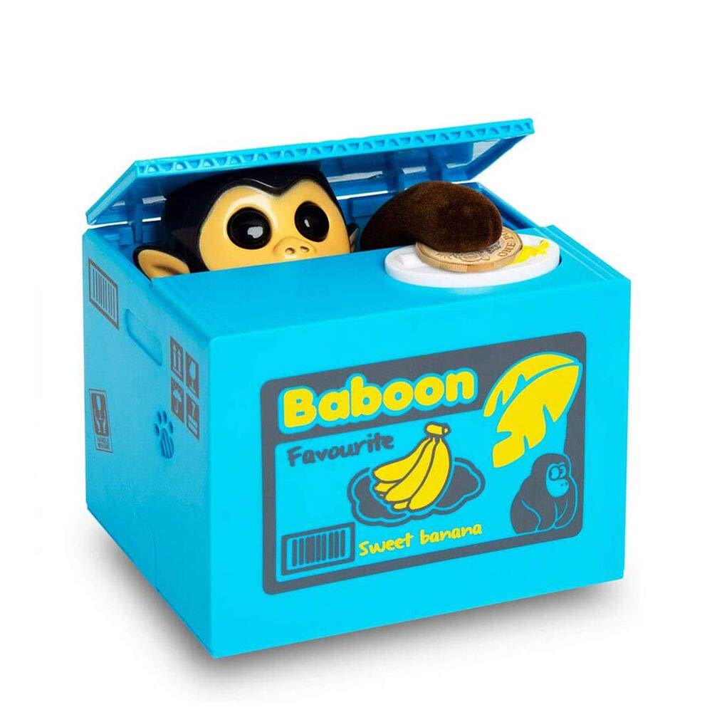 TJC Coin Stealing Monkey Money Box Size 12x10x9cm - 2xAA Batteries not included