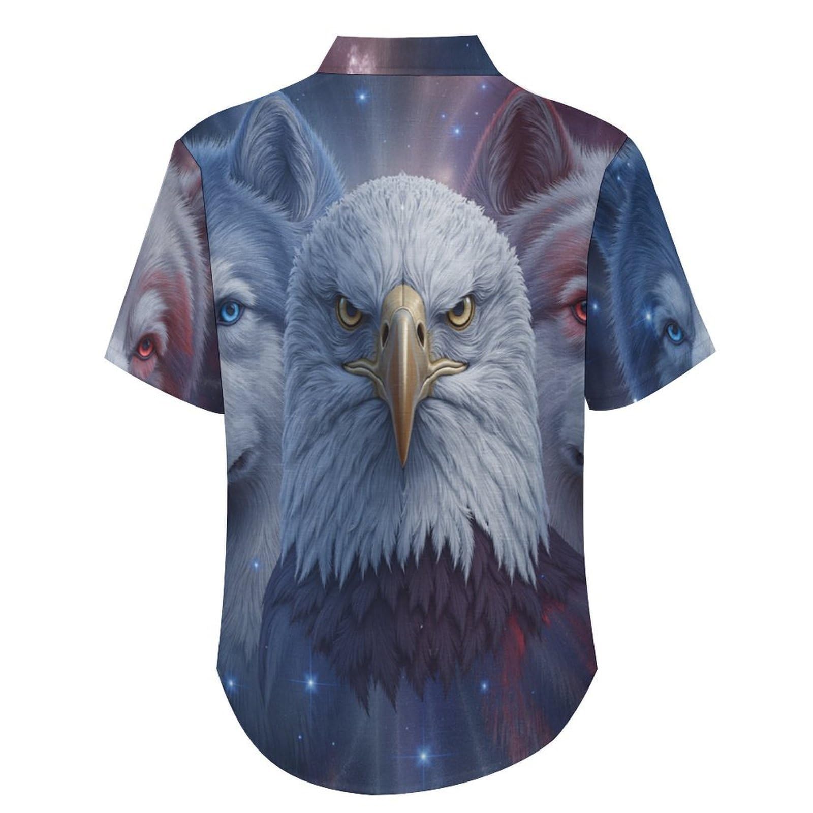 Funky Camicia Hawaiana Uomo, Manica Corta Design Aloha Camicie con Bottoni, Estiva Camicie a Lupi Spaziali Aquile Casual Stampa Spiaggia Estate Fantasy Camicia
