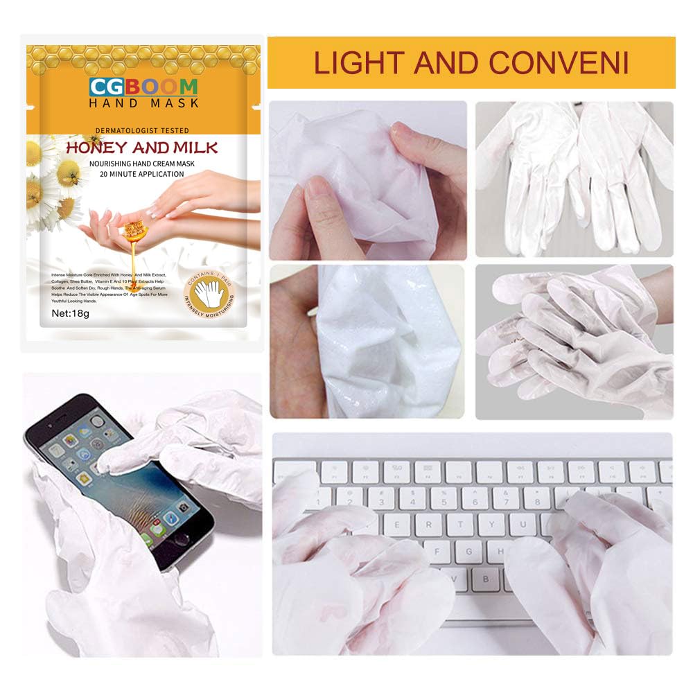 Confezione da 5 maschere per le mani idratanti esfolianti per terapia naturale, collagene con infusione profonda, idratazione, donne e uomini, maschera per mani ricche di latte miele
