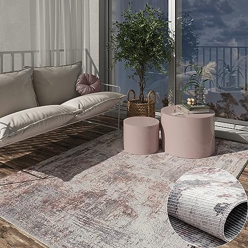 MY-RUG Robuster Outdoor-Teppich Ishaan waschbar - Rechteckig, grau-braun Mix, flachgewebt und für den Außenbereich geeignet, 180 x 120 cm, Terassenteppich