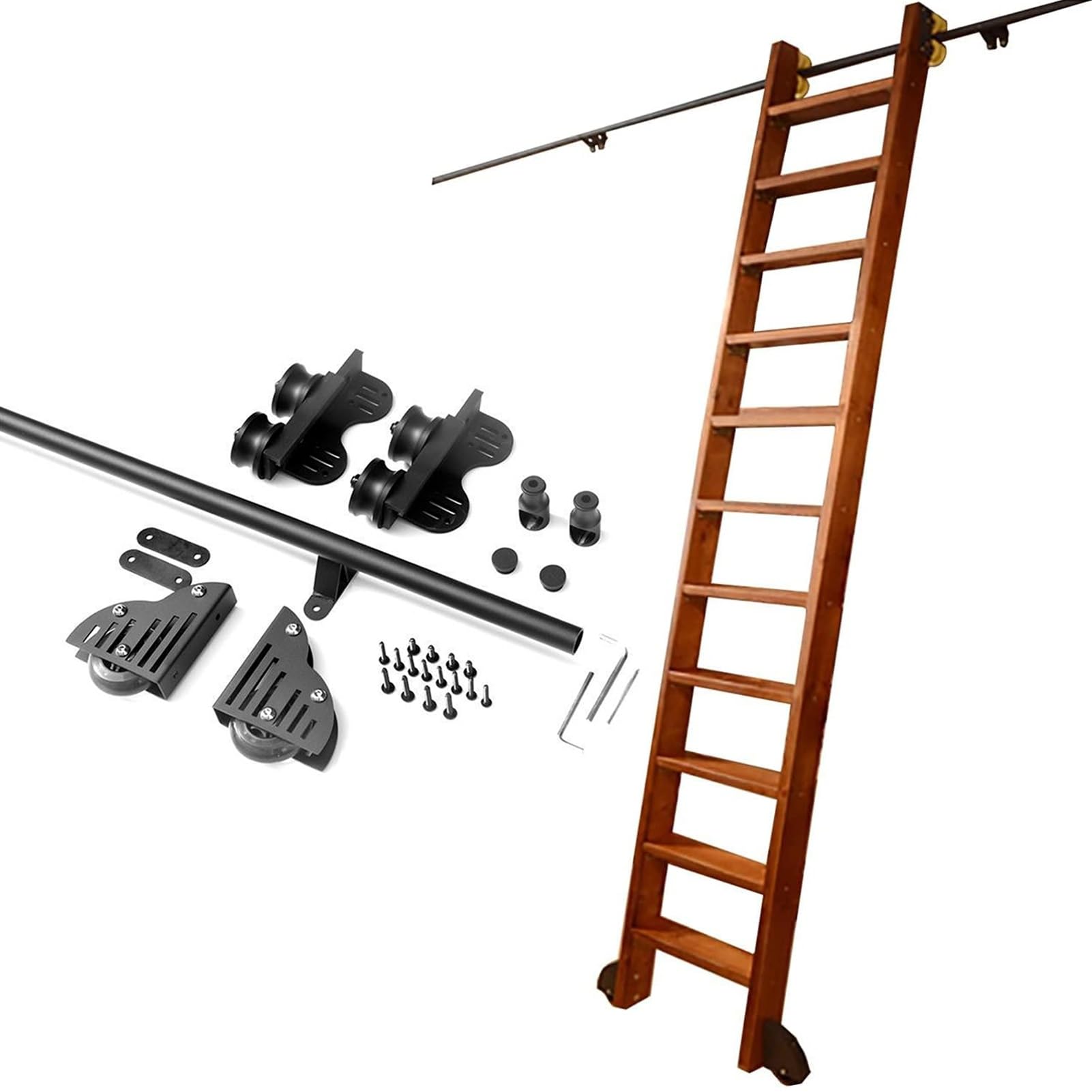 Kit de rail pour échelle de bibliothèque coulissante rétractable pour salon et grand dressing