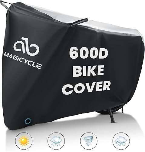 Magicycle Funda para bicicleta al aire libre impermeable para 1 o 2 bicicletas, cubierta de bicicleta, lluvia, sol, UV, polvo, viento, con orificio