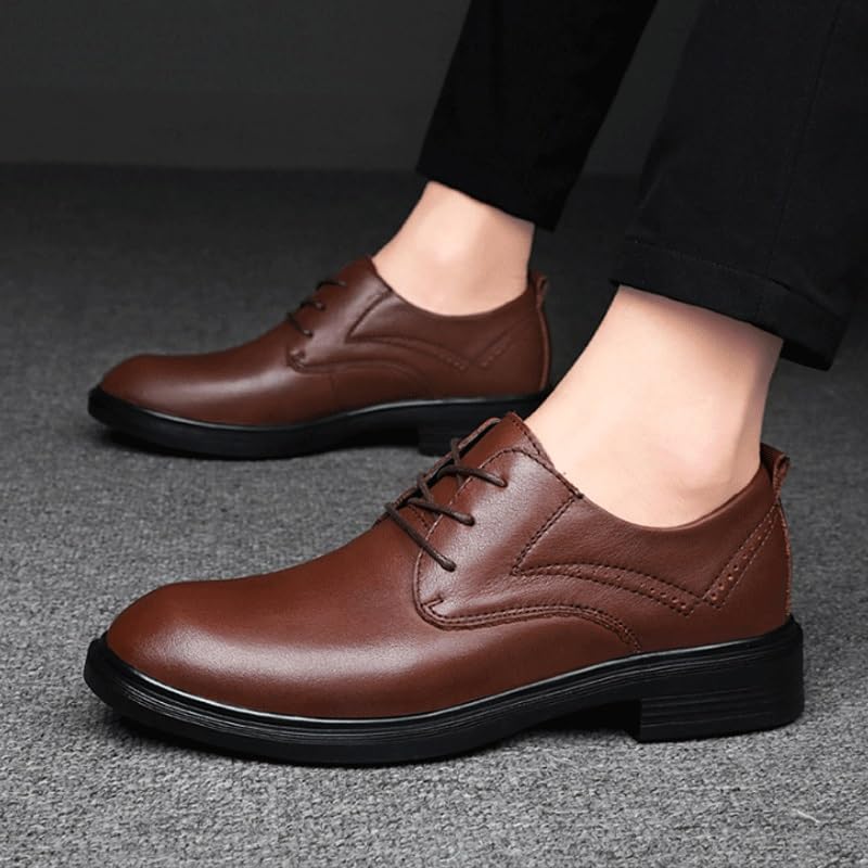 Business Casual Men's Dress Shoes Comfort Handmade Round Toe Slip On Non-Slip Lug Sole Lace-Up Formal Derby Shoes4