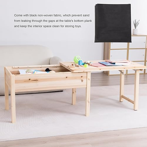 Miniatura 4 de BIRASIL Mesa de madera para niños con almacenamiento, mesas sensoriales con tapa plegable para niños, mesa de juego de actividades elevadas para