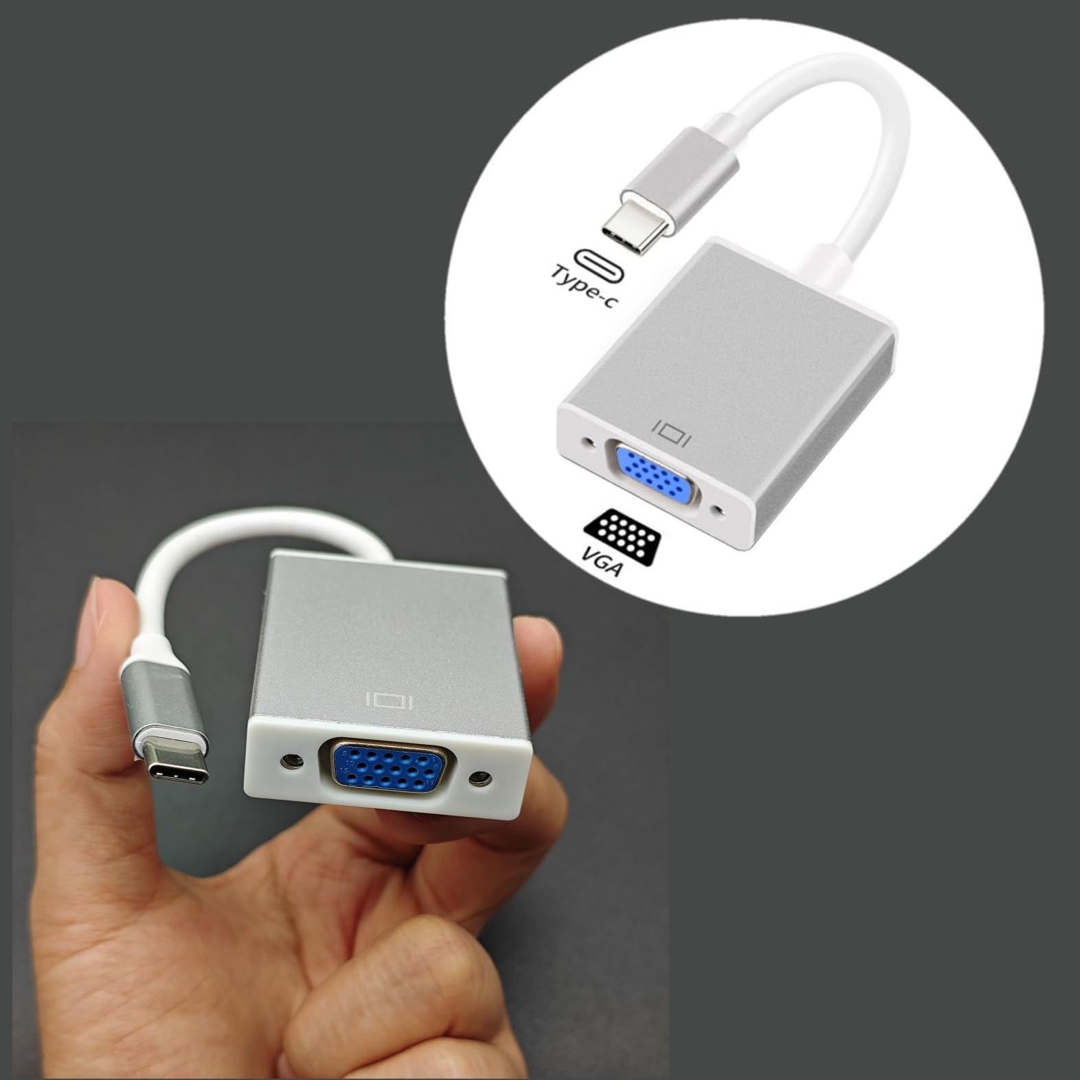 JZK USB C vers VGA Adaptateur, Thunderbolt 3/4 USB 3.1 Type-C mâle vers VGA Femelle connecteur Adaptateur pour MacBook Pro, pour iPhone 16/15 Pro/Max, pour iPad Pro, pour Lenovo, projecteur