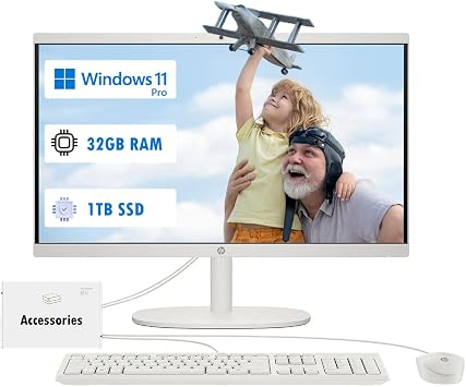 HP All-in-One Computer - 21.5 FHD Display Desktop PC, Win 11 Pro, Wi-Fi 6, Bluetooth, Intel Celeron Processor, HDMI, HD Webcam, w/Accessory 32GB RAM | 1TB SSD