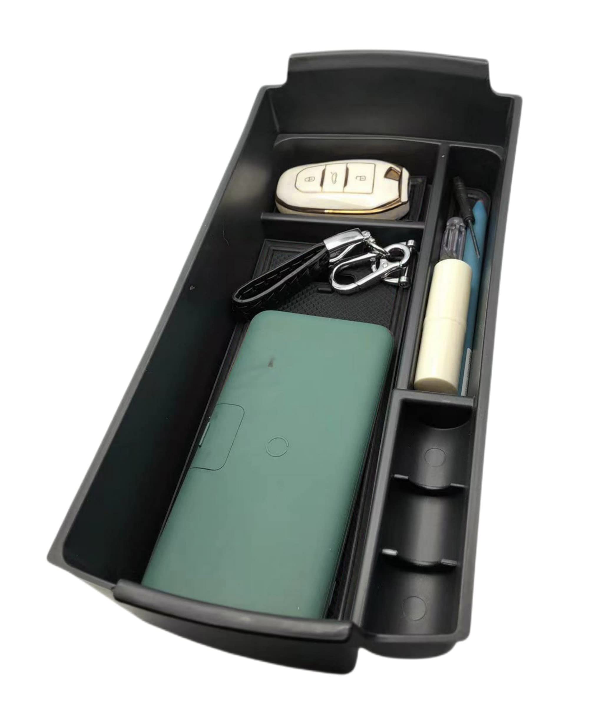 LUWU Boîtes De Rangement Porte Et Accoudoir Pour Peugeot 3008 II / 5008 (2017-2021/2022) - Lot De 2 Avec Tapis Antidérapant - Noir