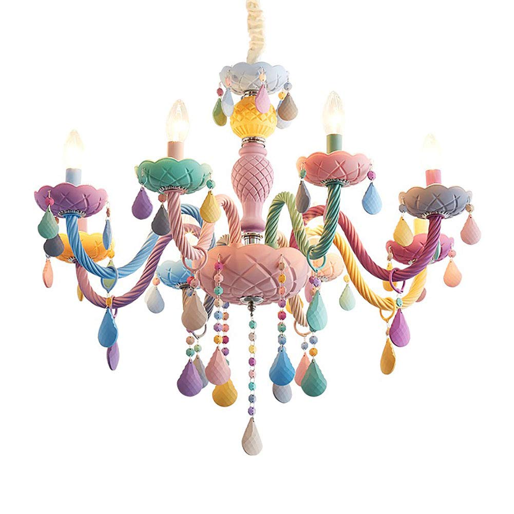 HXYSXHJUO E14 Macaron Pastoral American Chandelier,Chandelier 1 Ceiling Lights,Idyllic Chandelier 2,Colored Lighting Lamp 5-Macaron 6 head 69 * 60cm