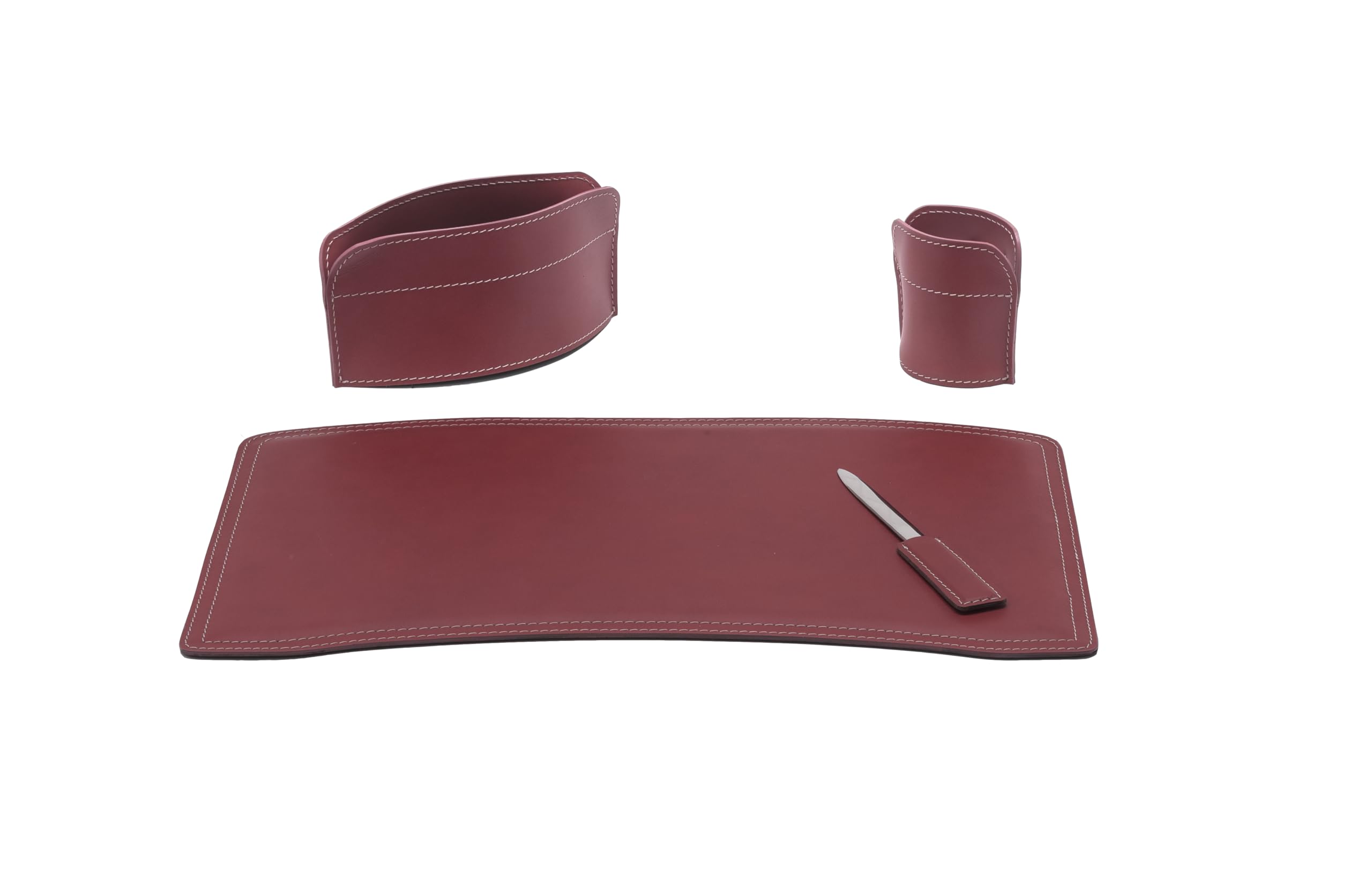 LIMAC Design BRANDO Set da scrivania in cuoio, sottomano di design, organizer con antiscivolo, accessori per ufficio, portapenne, svuotatasche, Prodotto in Italia. (Bordeaux, Set 4 pz.)