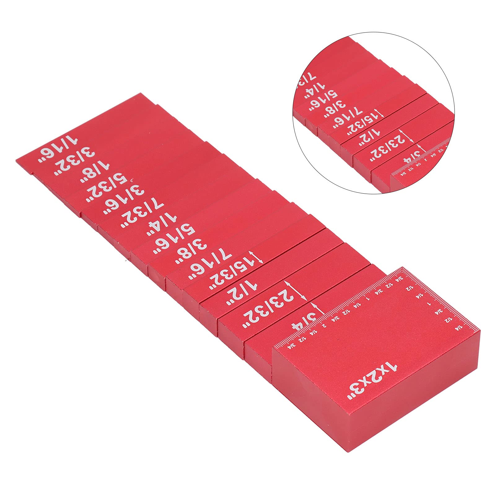 Juego De Reglas Métricas De Altura De 15 Piezas, Bloques De Medida Claramente Grabados, Juego De Reglas De Altura De Aluminio Para Carpinteros (Rosso)