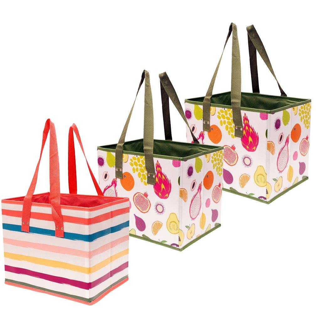PLANET E Reusable Grocery Shopping Box Bags - Premium Quality Heavy Duty Tote Set with Reinforced Bottom