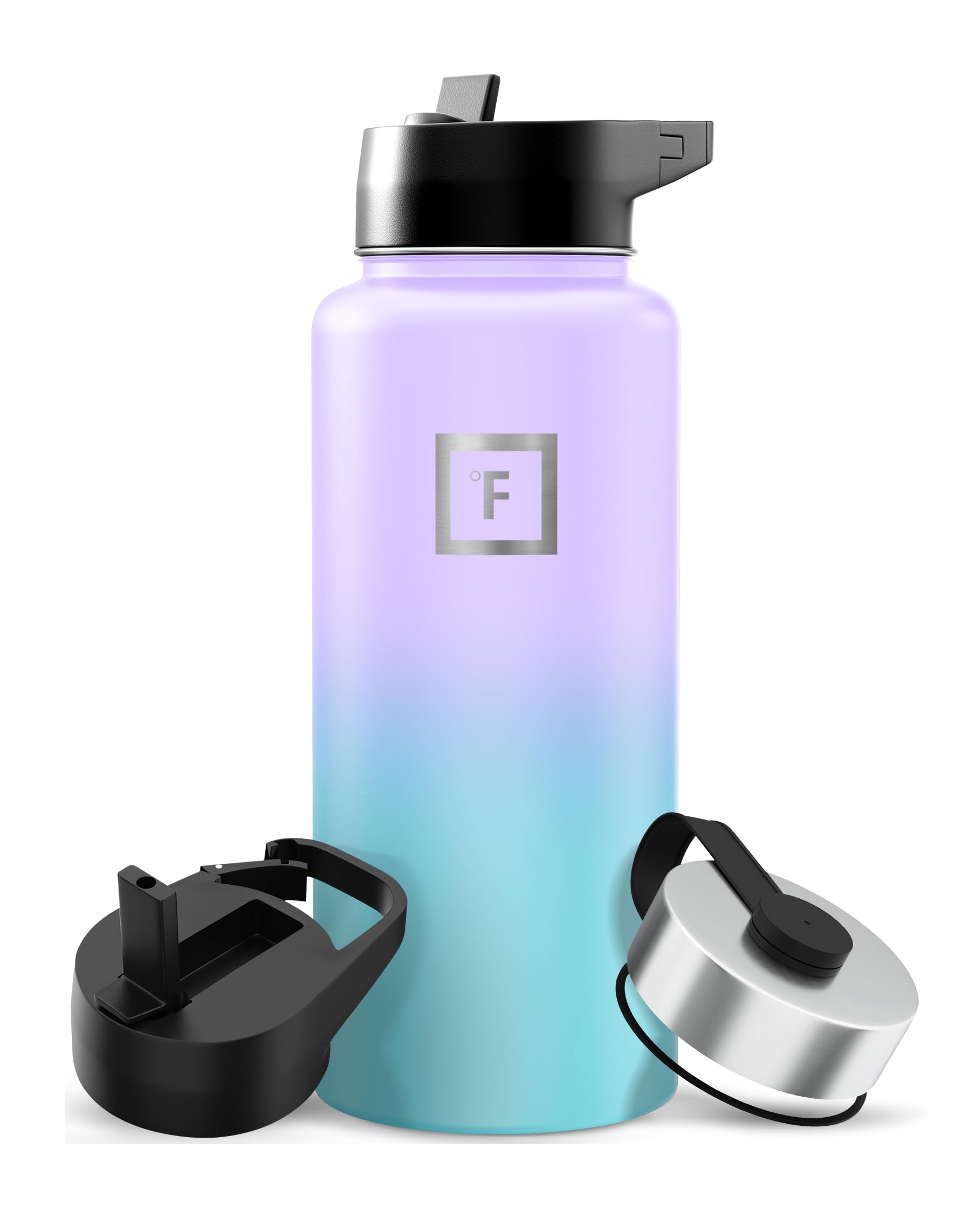 IRON °FLASK Camping & Hiking Hydration Flask with Straw, Wide Mouth Insulated Stainless Steel Sports Water Bottle - 32 oz Cotton Candy