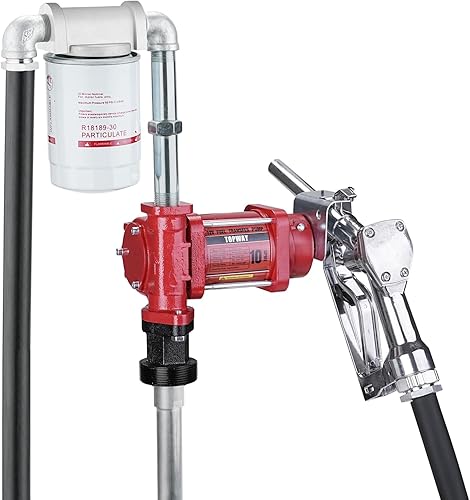 TOPWAY Bomba de combustible de gasolina de 12 V CC, kit de bomba de transferencia de aceite autocebante de 10 GPM con filtro de partículas, boquilla