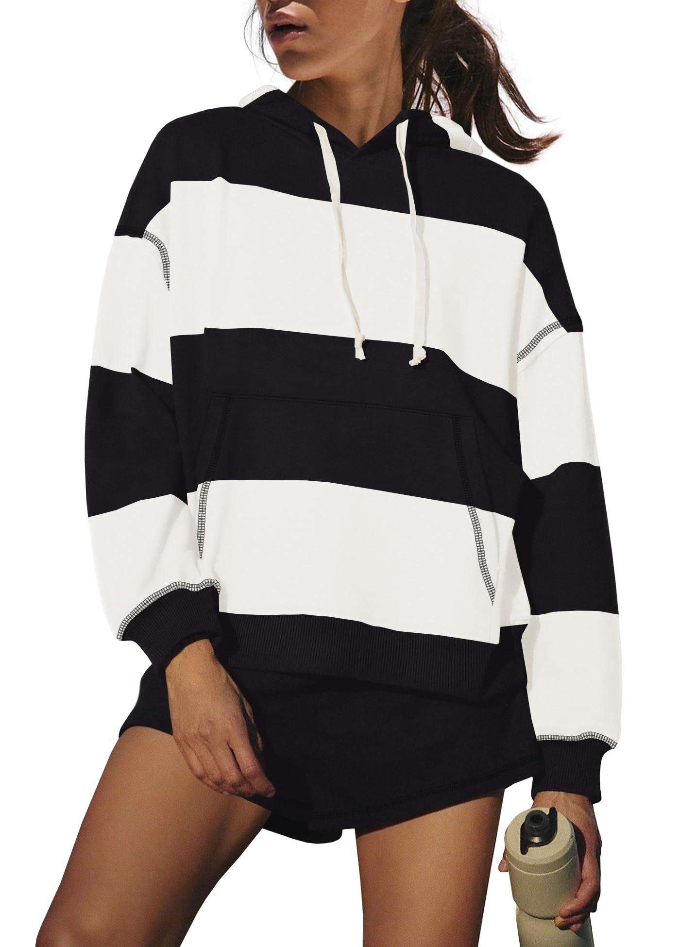 Women Striped Workout Set 2 Piece Outfits Matching Lounge Sets Oversized Hoodies Shorts Sets Travel Sweatsuits-image-19