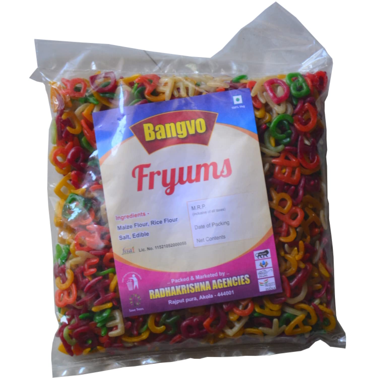Bangvo Homemade Colorful Crunchy Alphabet Shape Fryums Ready to Fry | Papad Ready to Fry | Snack Ready to Fry 500 gram