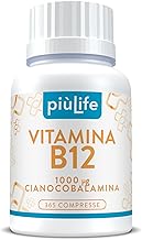 Vitamin B12 1000mcg PiùLife - Cyanocobalamin Stable Form with Reliable Absorption - 365 Tablets - B12 Supplement for Immune System, Red Blood Cell Synthesis, Physical and Mental Fatigue