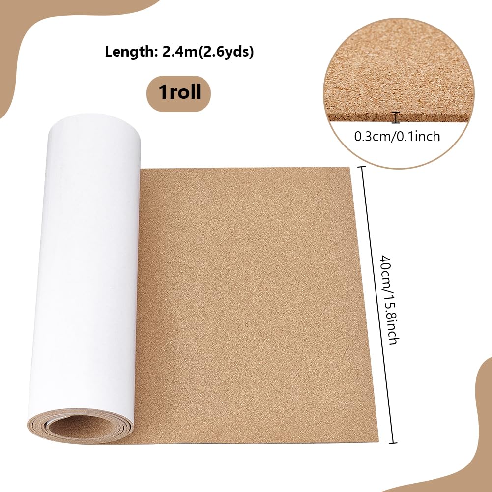 PH PandaHall 2.4m Rouleau de Liege Adhesif, Feuille de Liege Autocollant | 3mm Rouleau de Lieges Mural Adhesif pour Mur pour Maison le Bureau L'École les Panneaux D'Affichage Décoratifs