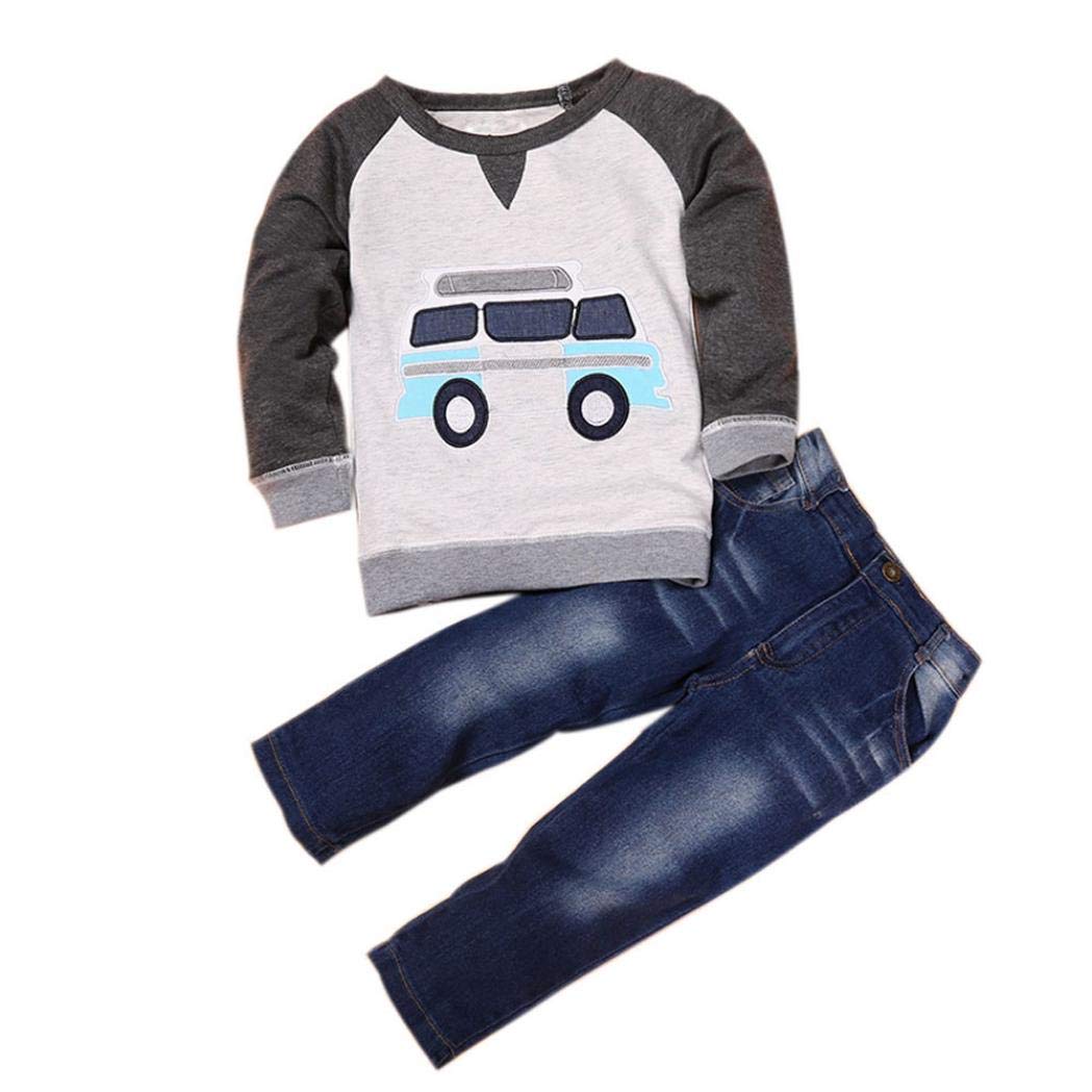 MoonkerBaby Toddler Boys Kids Fall Winter Clothes Outfit 2-7 Years Old,2Pcs Car Print T-Shirt Tops+Long Jeans Pants Set