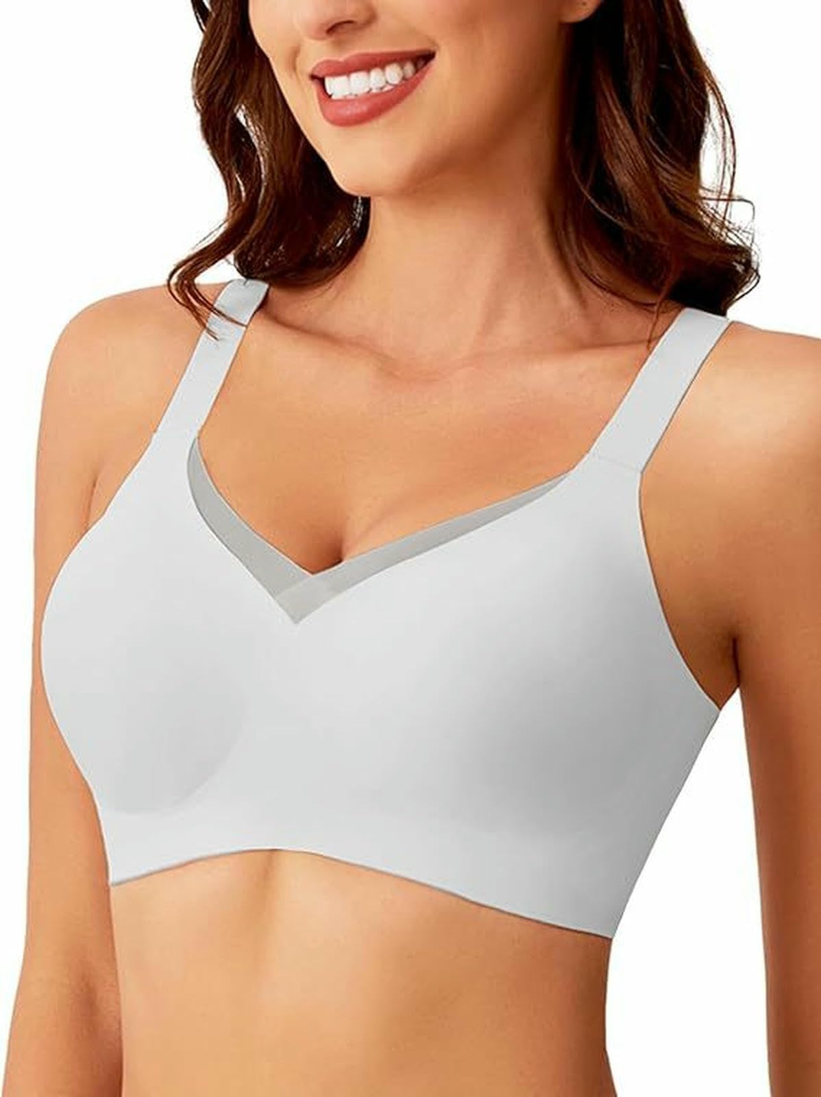Sujetadores Sujetador Sin Aros, Costuras, Talla Grande, Cómodo, Cubre Los Senos Laterales, Evita La Flacidez-Blanco-XL