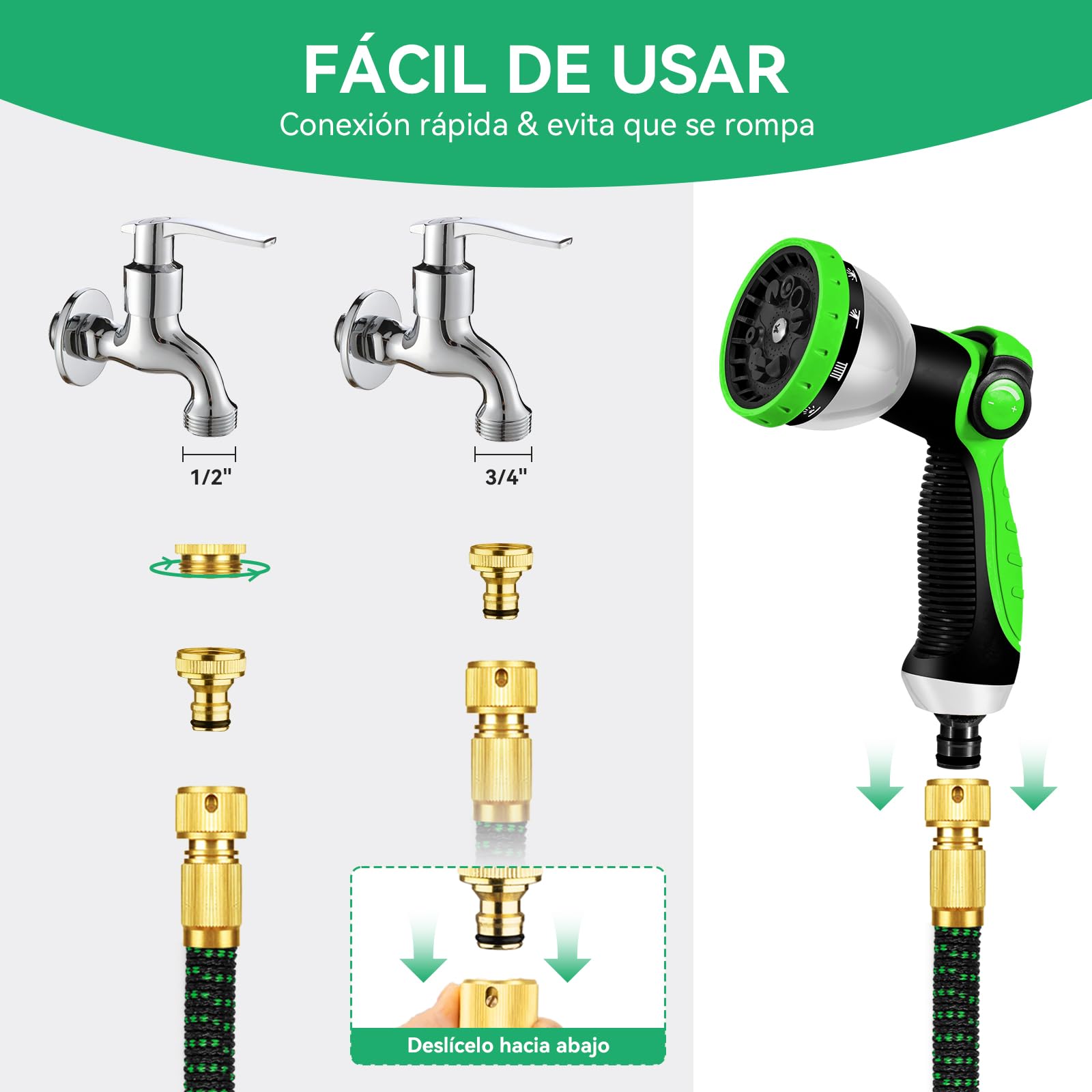 Yofidra Manguera Jardin - Manguera Extensible 15M/50FT con 10 Boquillas de Patrón de Pulverización Conector de Latón Tela 3750D Manguera de Alta Resistencia con Núcleo de Látex de 3 capas