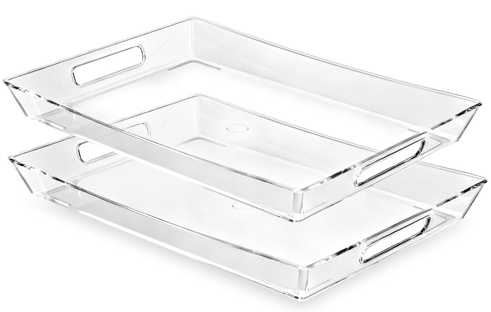 Clear Plastic Serving Tray with Handles, BPA-Free Storage Organizer Tray -2 Pack Large Trays 17.5"x12.5" Reusable Serving Platters for Appetizer, Fruit, Kitchen, Desk & Serving Tray for Party Supplies