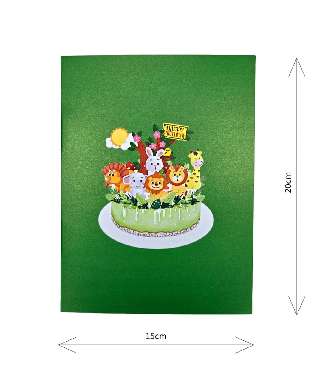 Biglietto di auguri pop-up 3D Animali sulla torta Compleanno bambini 15 x 20 cm Safari Animali con busta