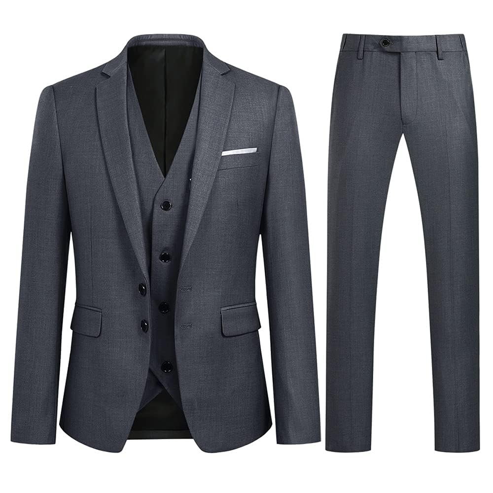 YOUTHUP Męski 3-częściowy garnitur 2-guzikowy slim fit garnitur jednorzędowa marynarka kamizelka spodnie biznesowe wesele, szary, XL