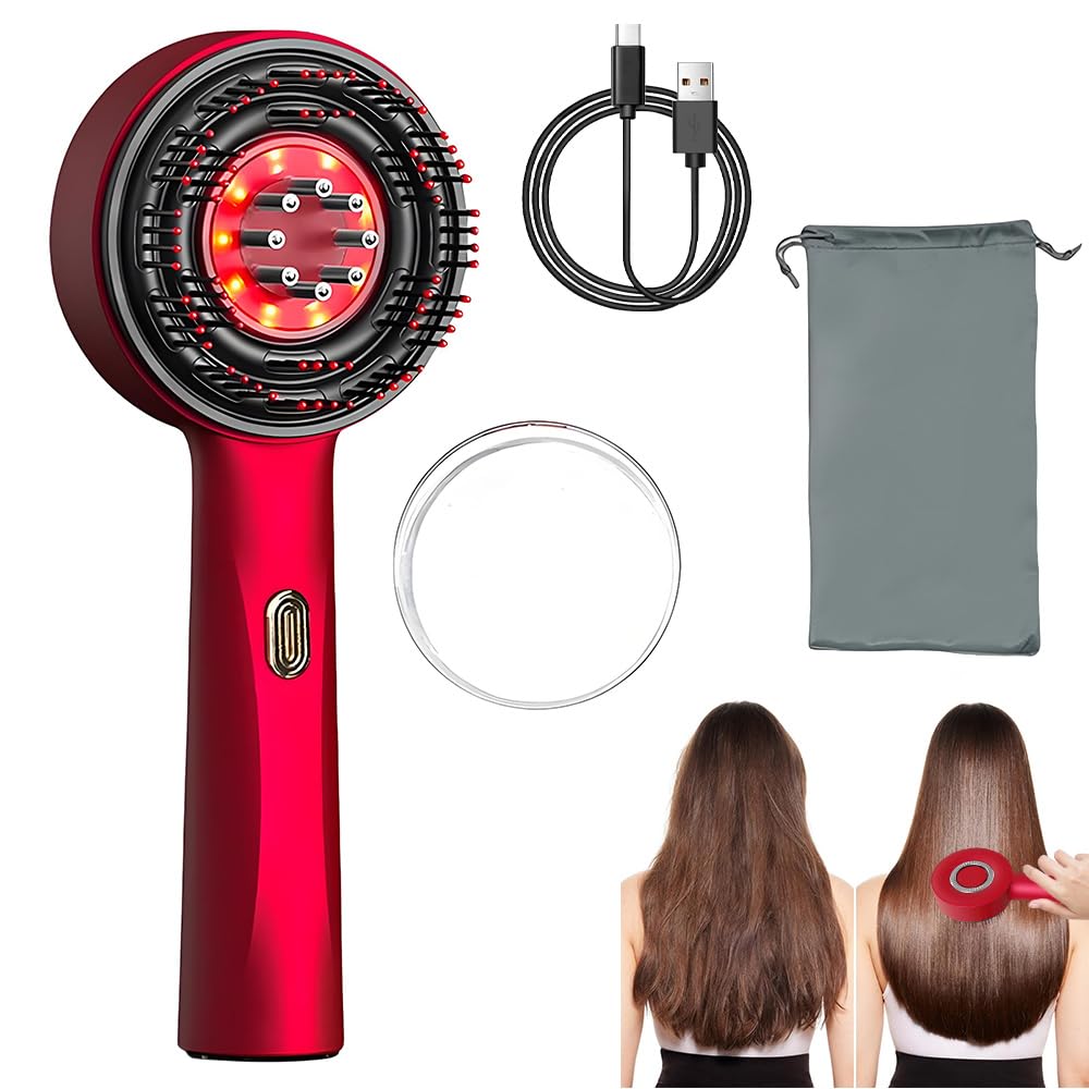 Cepillo de Masaje para Cuero Cabelludo, 3 en 1 Cepillo de Masaje Capilar, Peine Masajeador Capilar con Luz Roja y Aplicador de Aceite 6ml para Crecimiento de Cabello